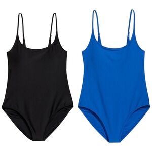 Old Navy Womens 2X One Piece Swimsuit Lot 2 Black Royal Blue Adjustable Straps